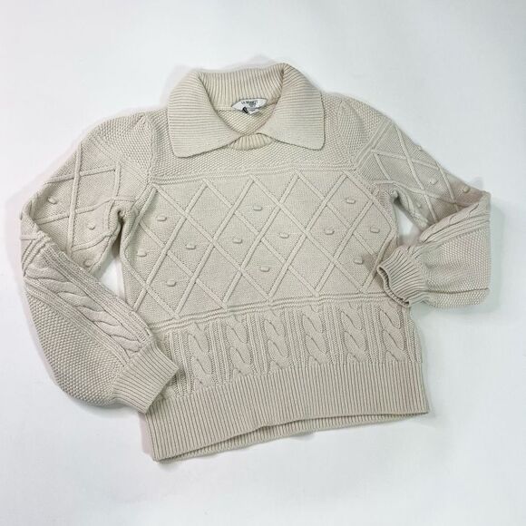 LK Bennett Merino Wool Blend Sweater Womens XS White Collared Rib Knit Pullover - Picture 1 of 10